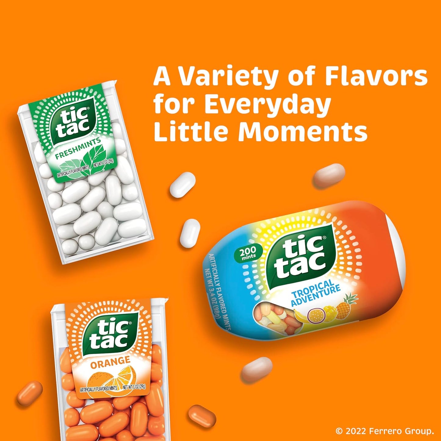 Tic Tac Orange Mints – Road Trip and Car Cupholder Candy, 4 Pocket 3.4 oz Bottles, 200 Pieces Total