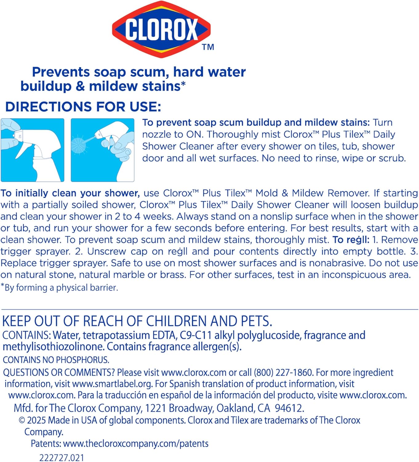 Tilex Daily Shower Cleaner – Uncluttered Bathroom Counter Care, One-Spray Solution for Tile and Glass