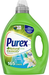 Purex Natural Elements Fresh Lilies & Linen Liquid Detergent, 82.5 oz, 165 Loads, Dye-Free, Plant-Based Laundry Wash for a Calming Self-Care Laundry Ritual