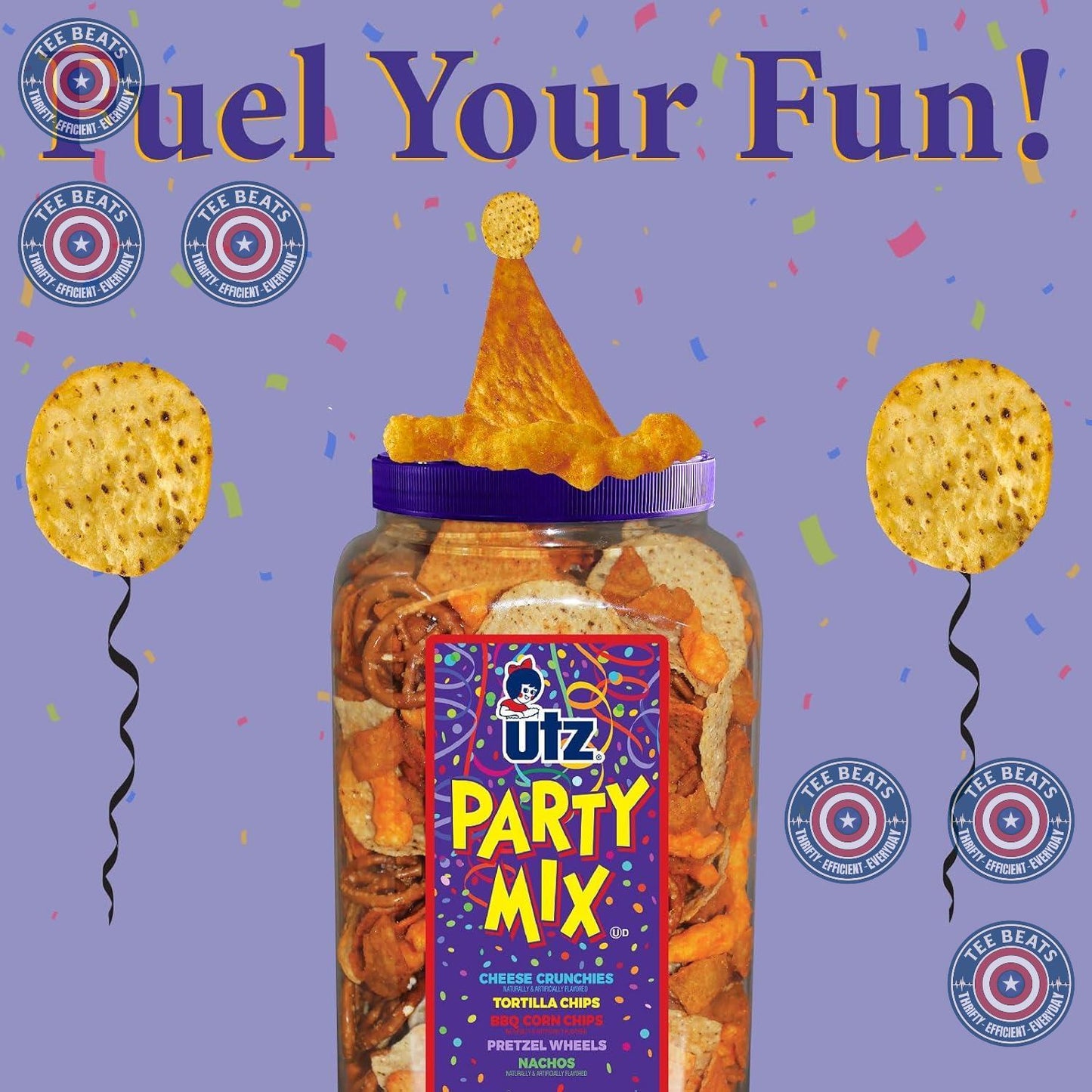 Utz Party Mix 26 oz Barrel - Portable Tailgate and Patio Snack for Game Day and Backyard Cookouts