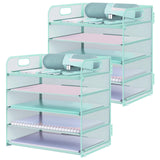 DeskVella Powder-Coat Mesh Letter Tray for Minimalist Desk Setups, 5-Tier Paper Organizer in Neutral Tones