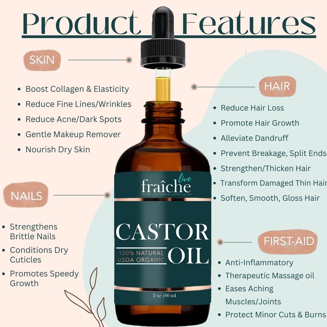 Velona Castor Oil – High-End Beauty Gift for Her, Ready-to-Use Filled Glass Bottle with Applicator