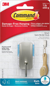 Command Satin Nickel Bath Hook – Polished Bathroom Decor Accent for Hanging Towels and Robes