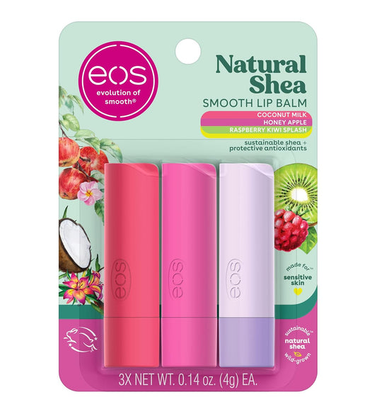 0.14 oz oval balm in a 3-pack (honey apple, coconut milk, raspberry kiwi splash)