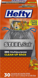 Hefty Steelsak Heavy Duty Trash Bags – Outdoor Patio and Backyard Cleanup, 39 Gallon Drawstring