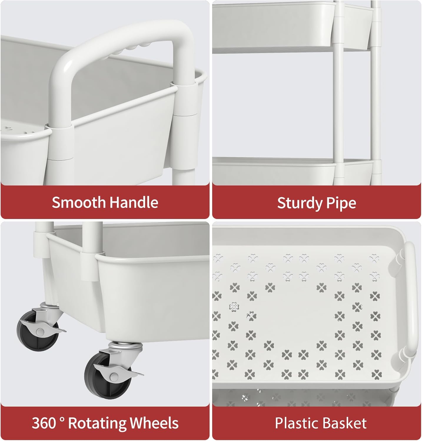 1.75 kg per-tier weight capacity with tubeless swivel caster design