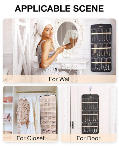 10 available variants across 4 sizes (medium, large, x-large, dual-sided necklace holder) and 5 colors (black, pink, grey, beige, light blue)