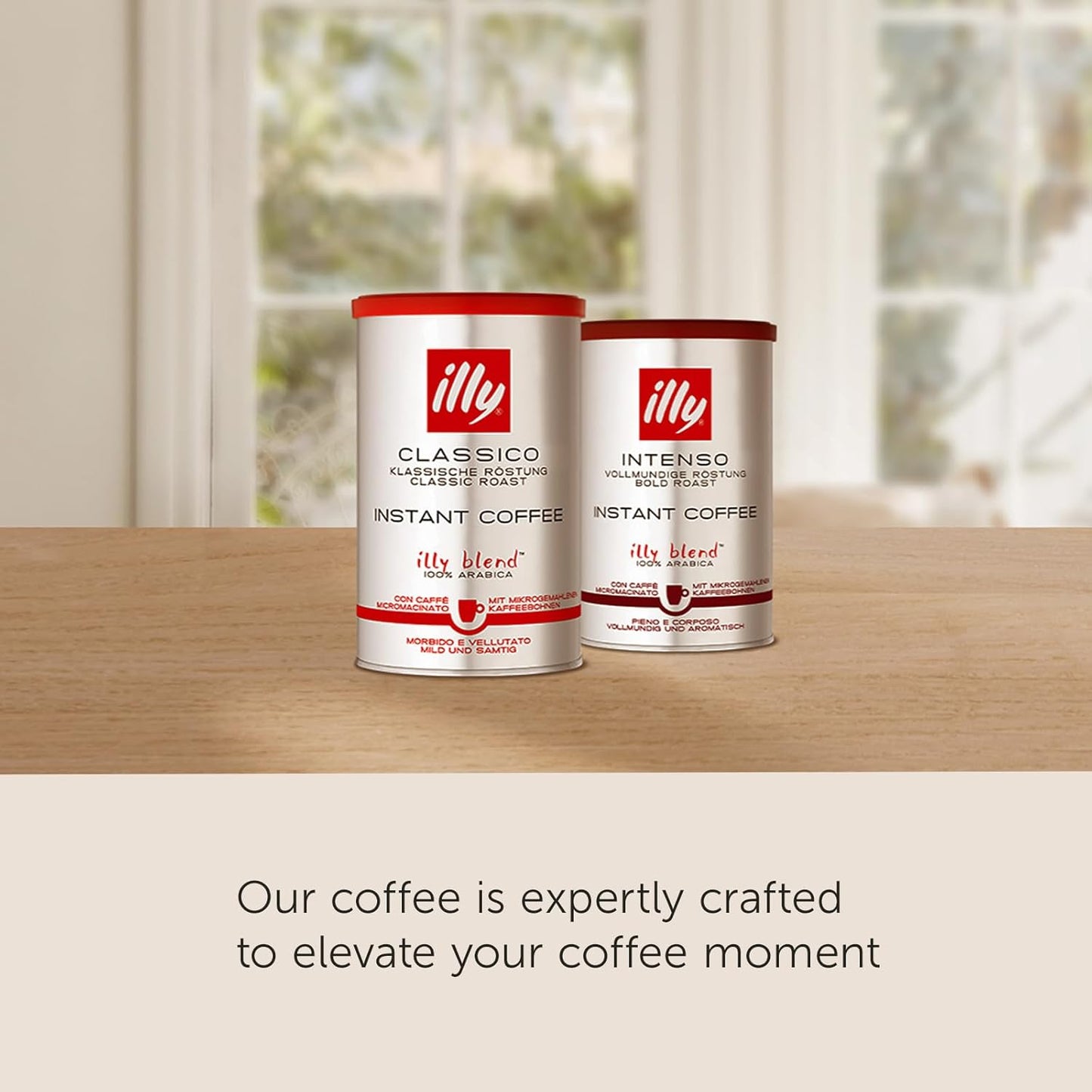 100% arabica instant coffee granules — dissolves in seconds with hot water