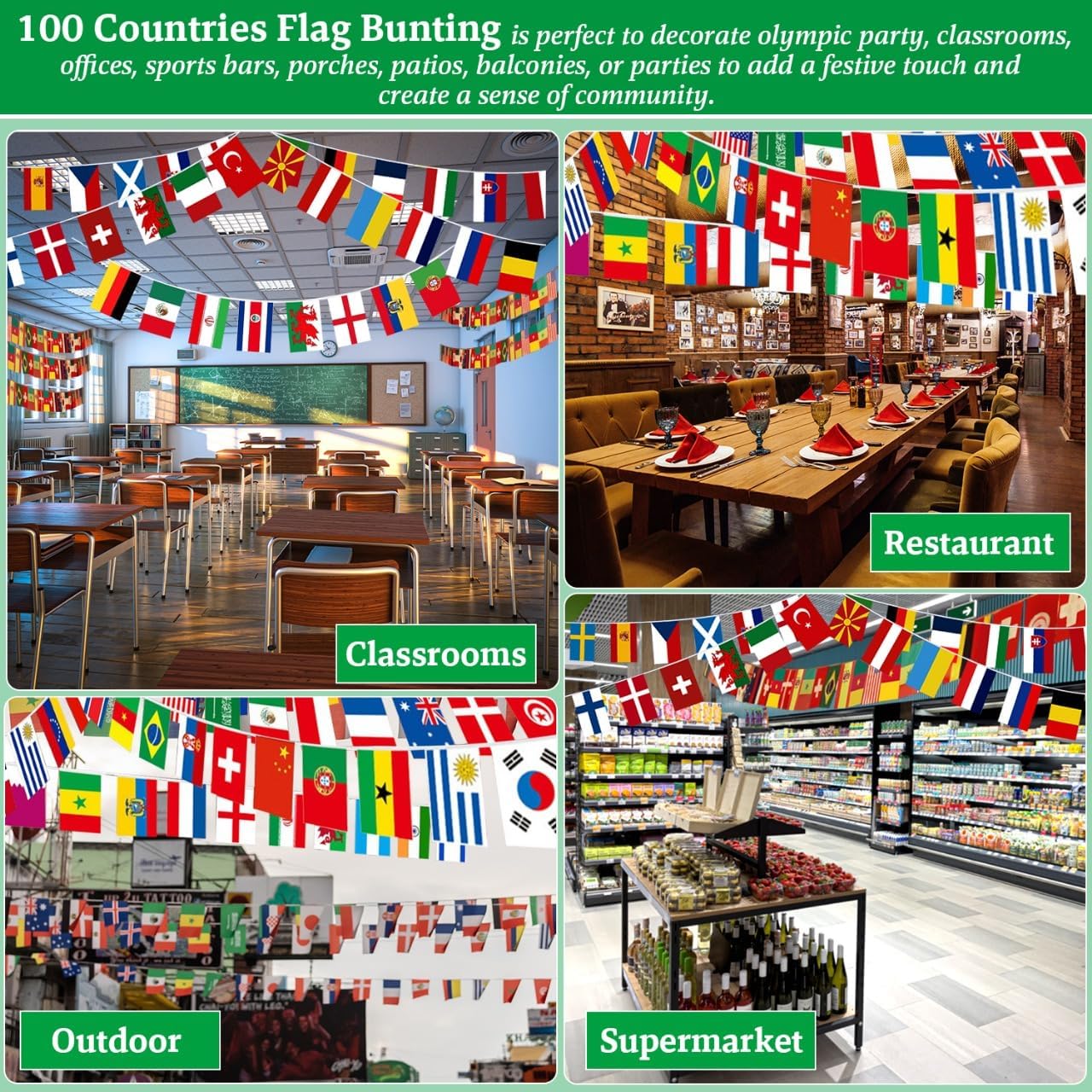 100 Countries Wall Flag Garland – 82Ft Vibrant Bunting for Living Room & Bedroom Global Aesthetic