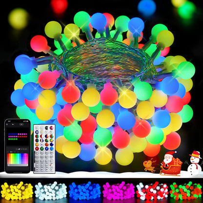 100 led globe bulbs across 46ft string (32.48ft lights + 13.12ft lead) with 16 million rgb color options