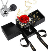 Verocharm Eternal Rose with I Love You Necklace – Romantic Valentine's Day and Anniversary Gift for Wife or Girlfriend, Music and Light Reveal in Gift Box