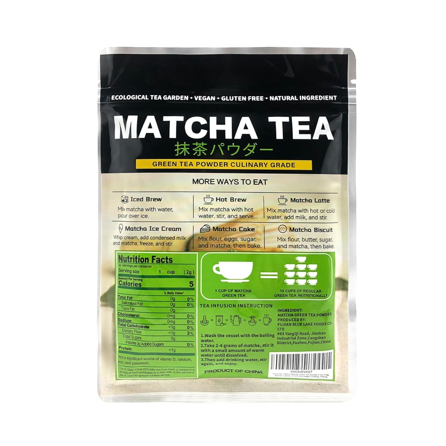 100% pure matcha with zero additives, preservatives, or industrial dyes
