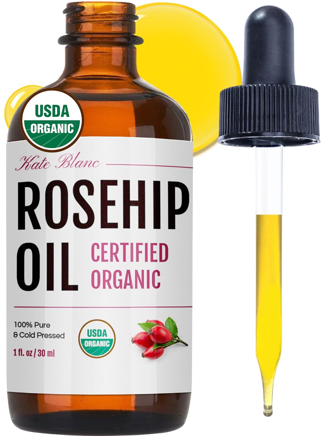 100% pure organic rosehip seed oil, cold-pressed and unrefined to preserve nutrients