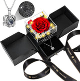 Preserved Rose with I Love You Necklace – Ready-to-Give Birthday Gift for Her, Wife, Girlfriend, and Mom