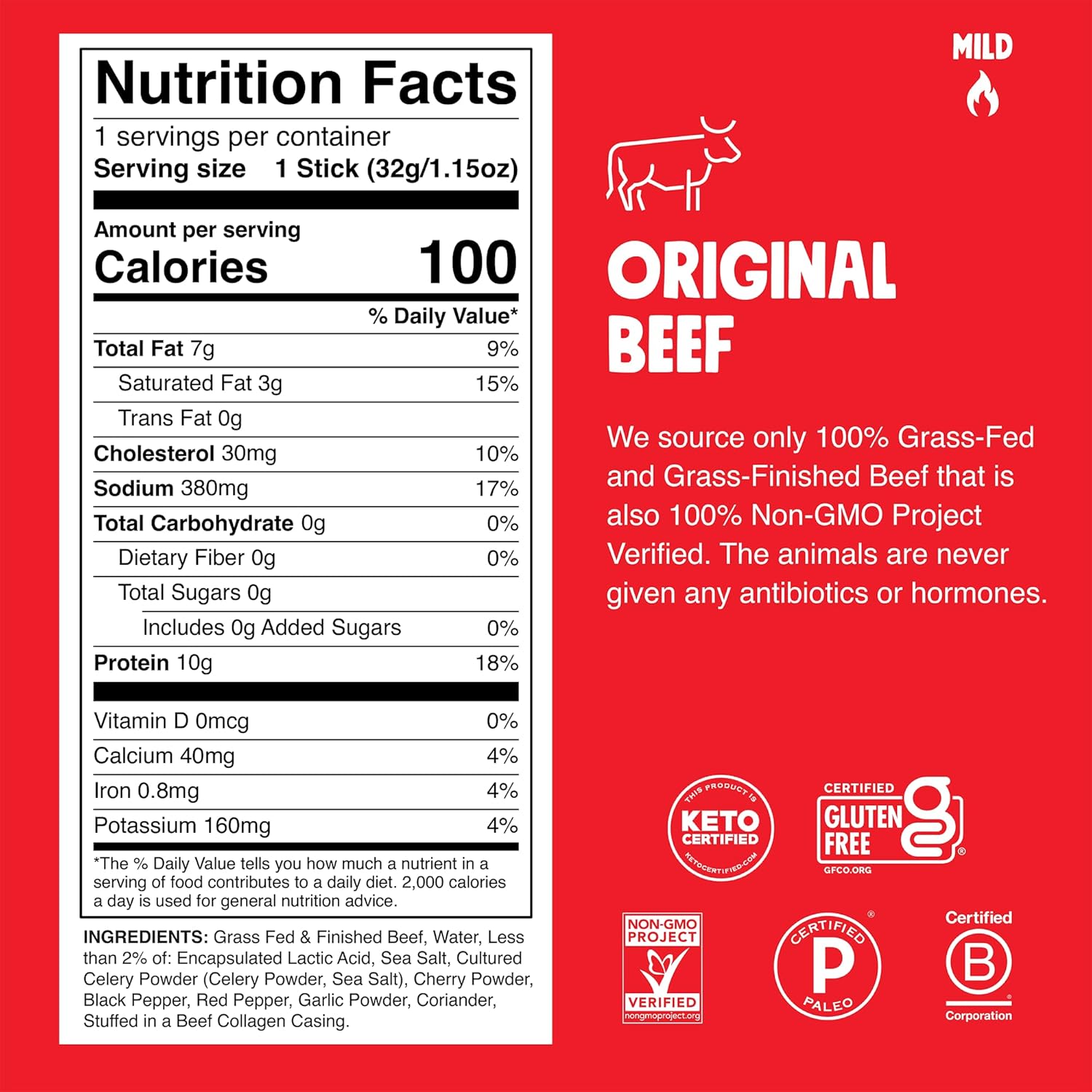 10g protein per snack stick with minimal carbs for keto compatibility
