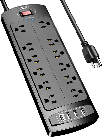 12 ac outlets (10 standard-spaced + 2 widely-spaced at 2 inches for large adapters)