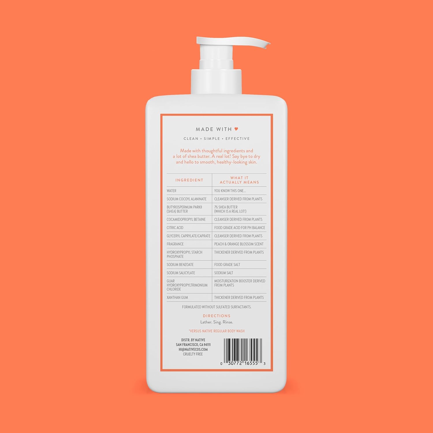 12-ingredient clean formulation free of sls, sles, parabens, phthalates, dyes, and petrolatum