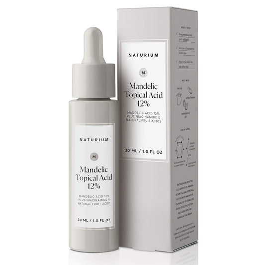 12% mandelic acid, a slow-penetrating alpha hydroxy acid (aha) that stimulates collagen