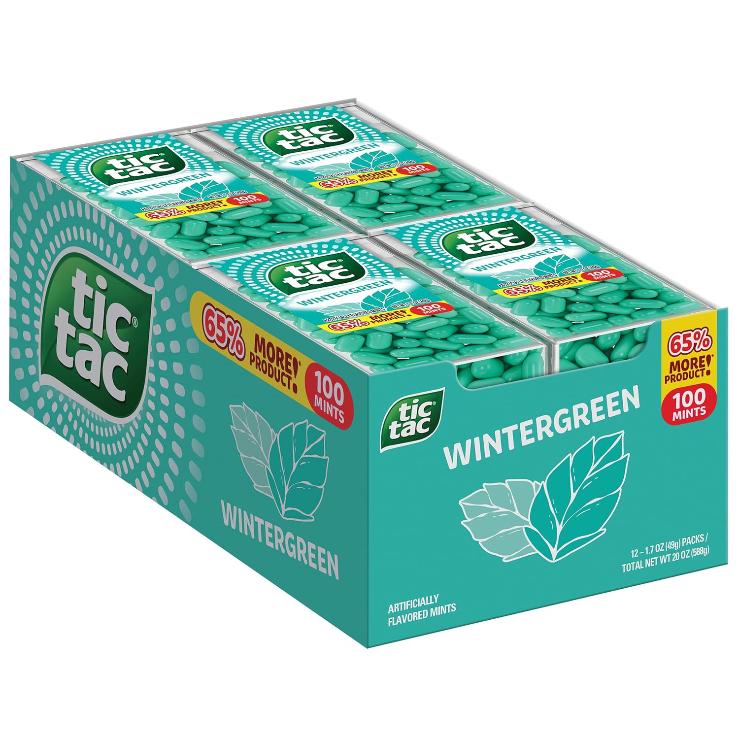 12-pack bulk configuration with 100 mints per 1.7 oz container (plus 1 oz size variant)