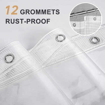 12 rust-resistant metal grommet holes along the top header for hook or rod hanging
