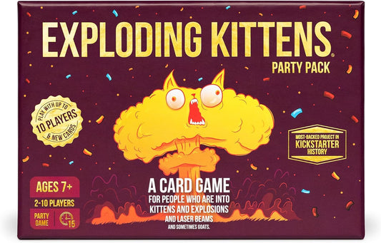 120 cards including original exploding kittens deck, imploding kittens expansion, and 10 new party cards