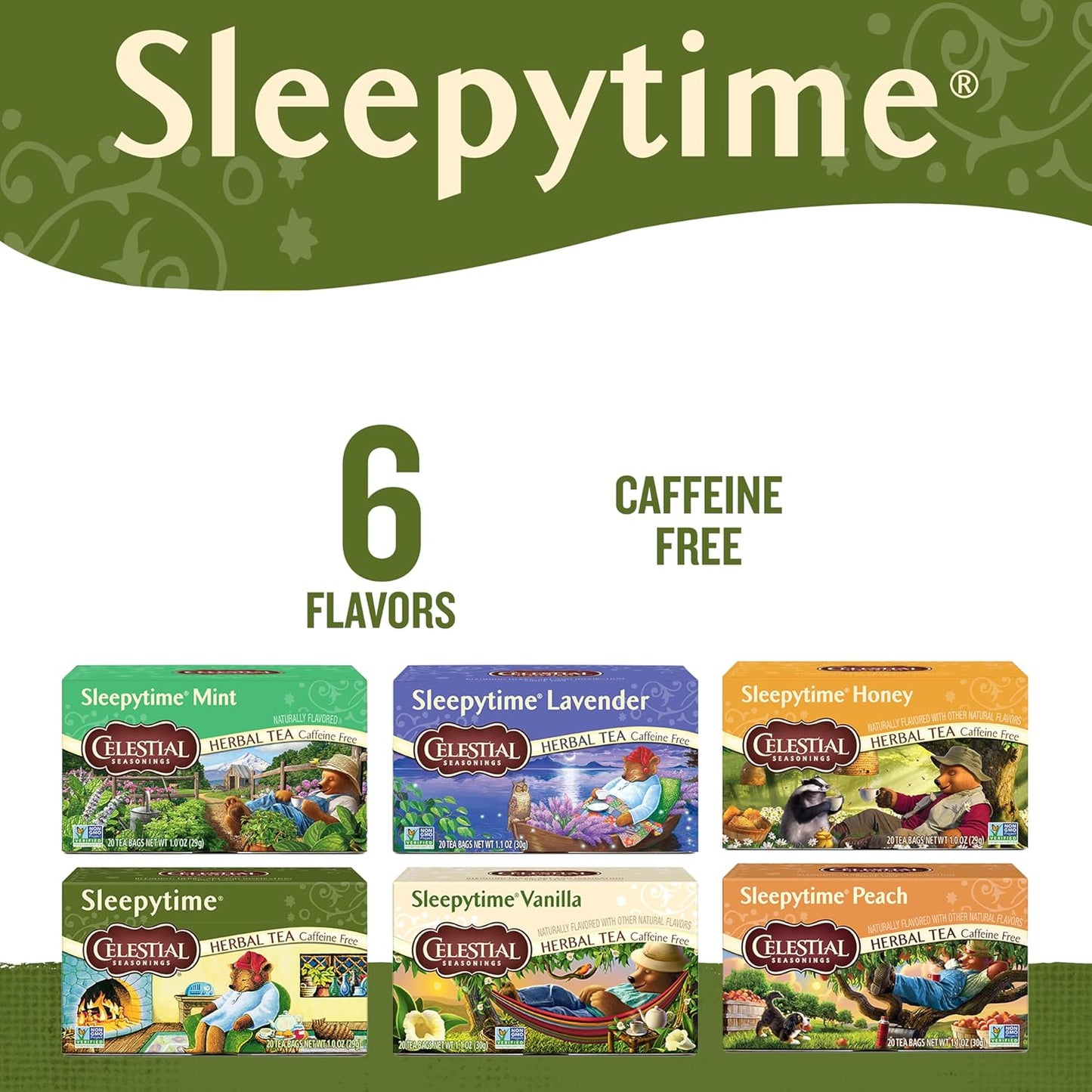 120 total tea bags across 6 boxes (20 count per box) with available 40-count and single-box options