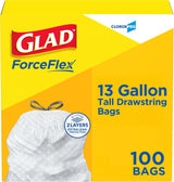 Glad ForceFlex Tall Kitchen Trash Bags, 13 Gallon, Rip and Leak Guard for Safer Daily Disposal