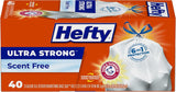 Hefty Ultra Strong 13 Gallon Trash Bags – Break-Resistant Drawstring Kitchen Bags with Odor Control, 40 Count Pack