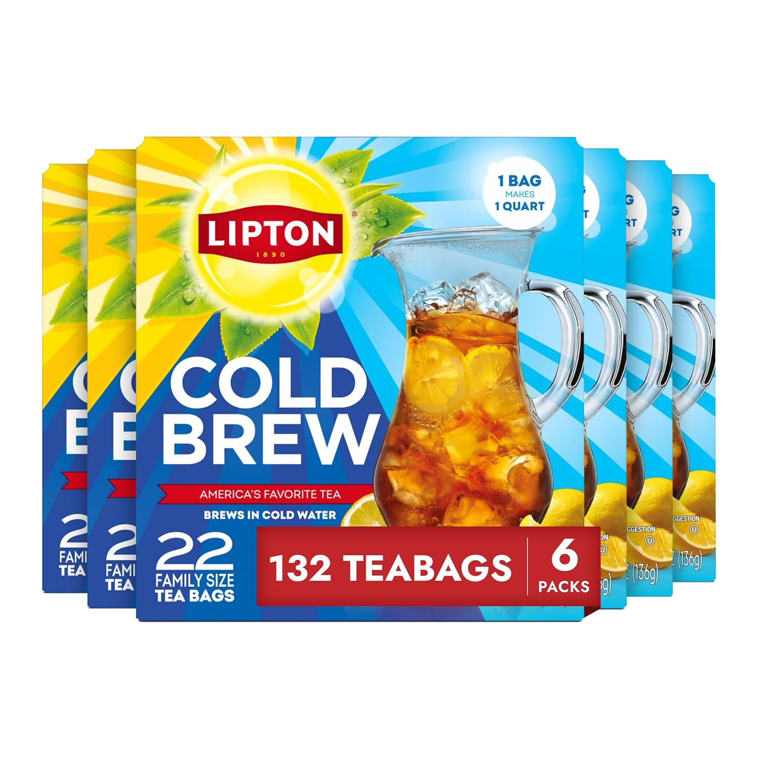 132 total tea bags in 6 family-size boxes of 22 (brews 22 quarts per box)