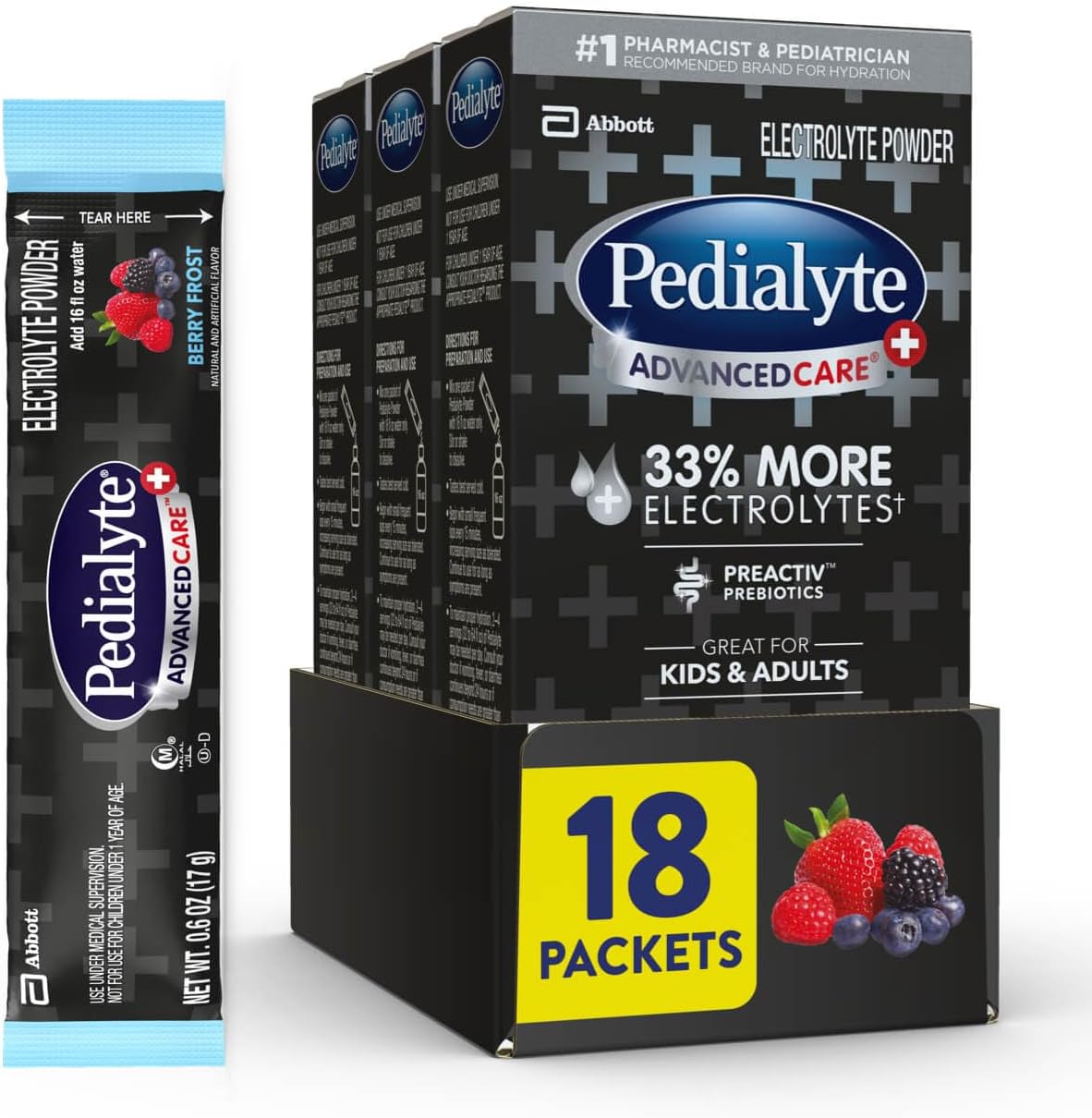 1380mg sodium per liter (60 meq) — 33% more electrolytes than original pedialyte