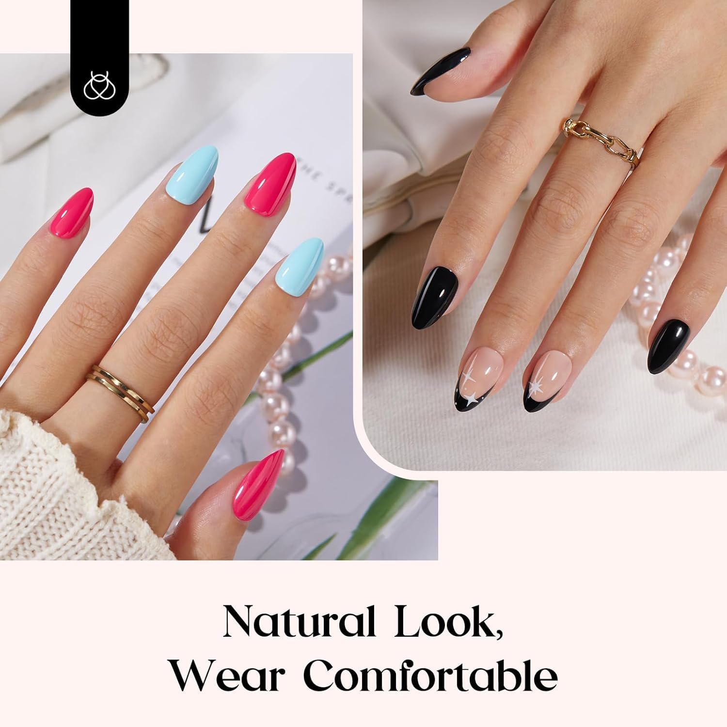 15 size options designed to fit most natural nail beds with a flexible bottom edge