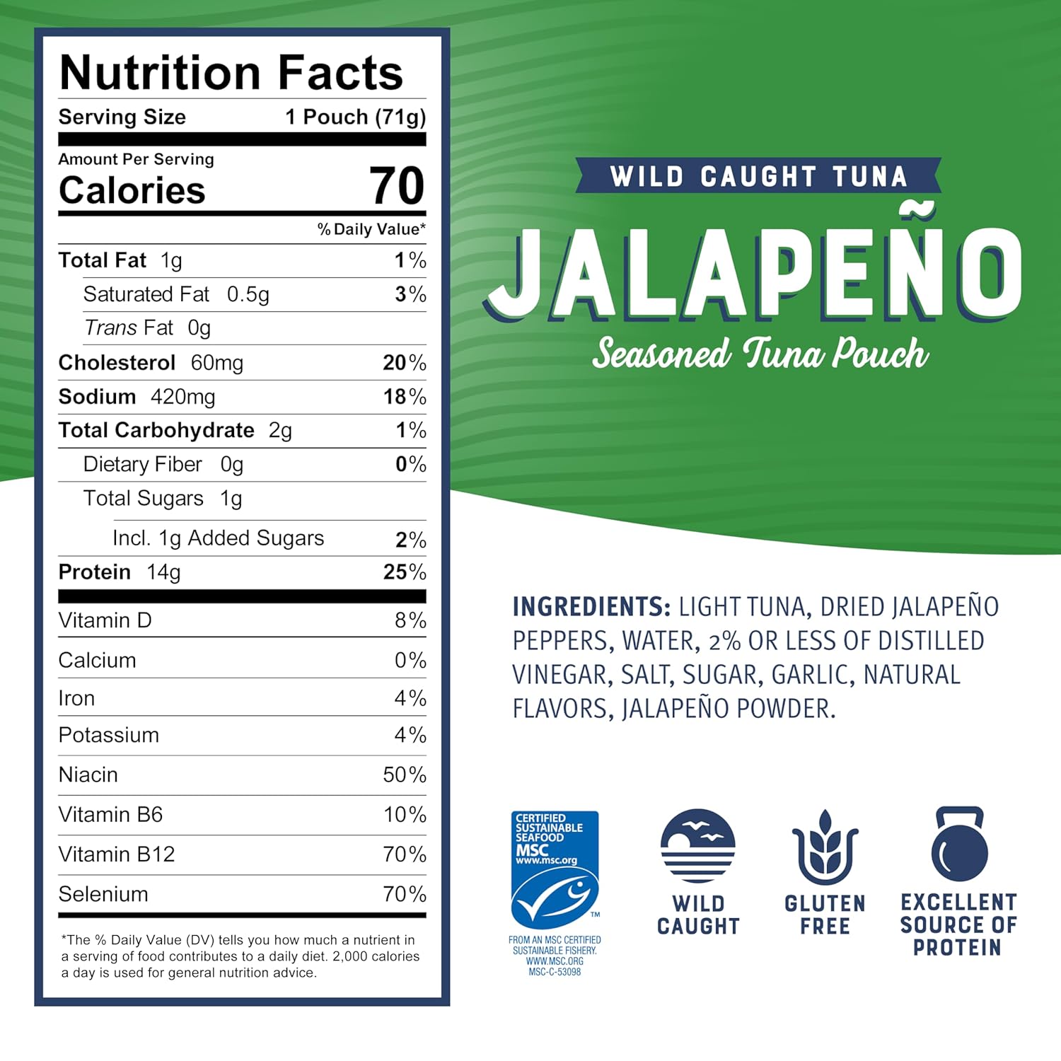 15g protein and 90 calories per 2.5 oz single-serve pouch