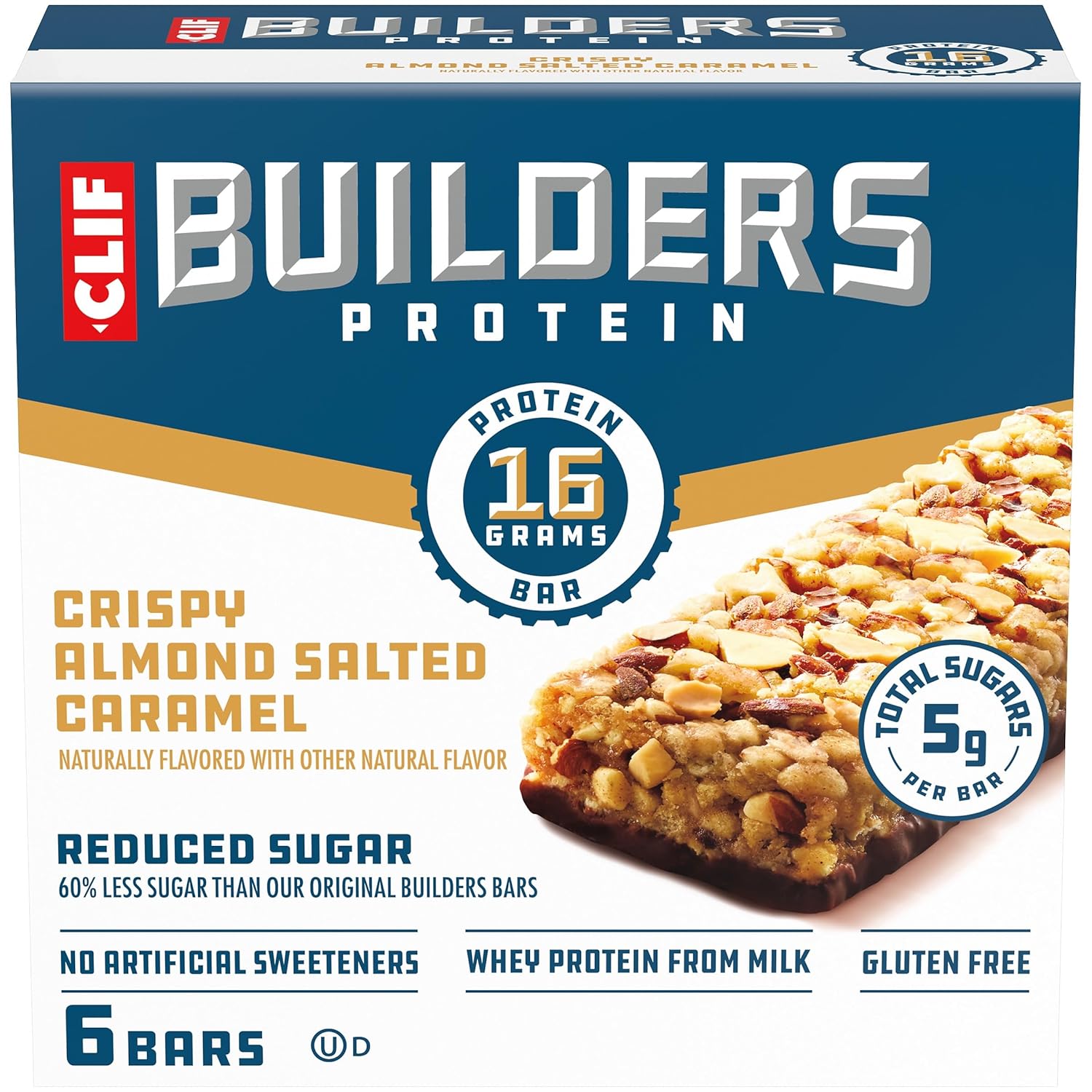 16g protein per bar from whey, soy, and nut sources