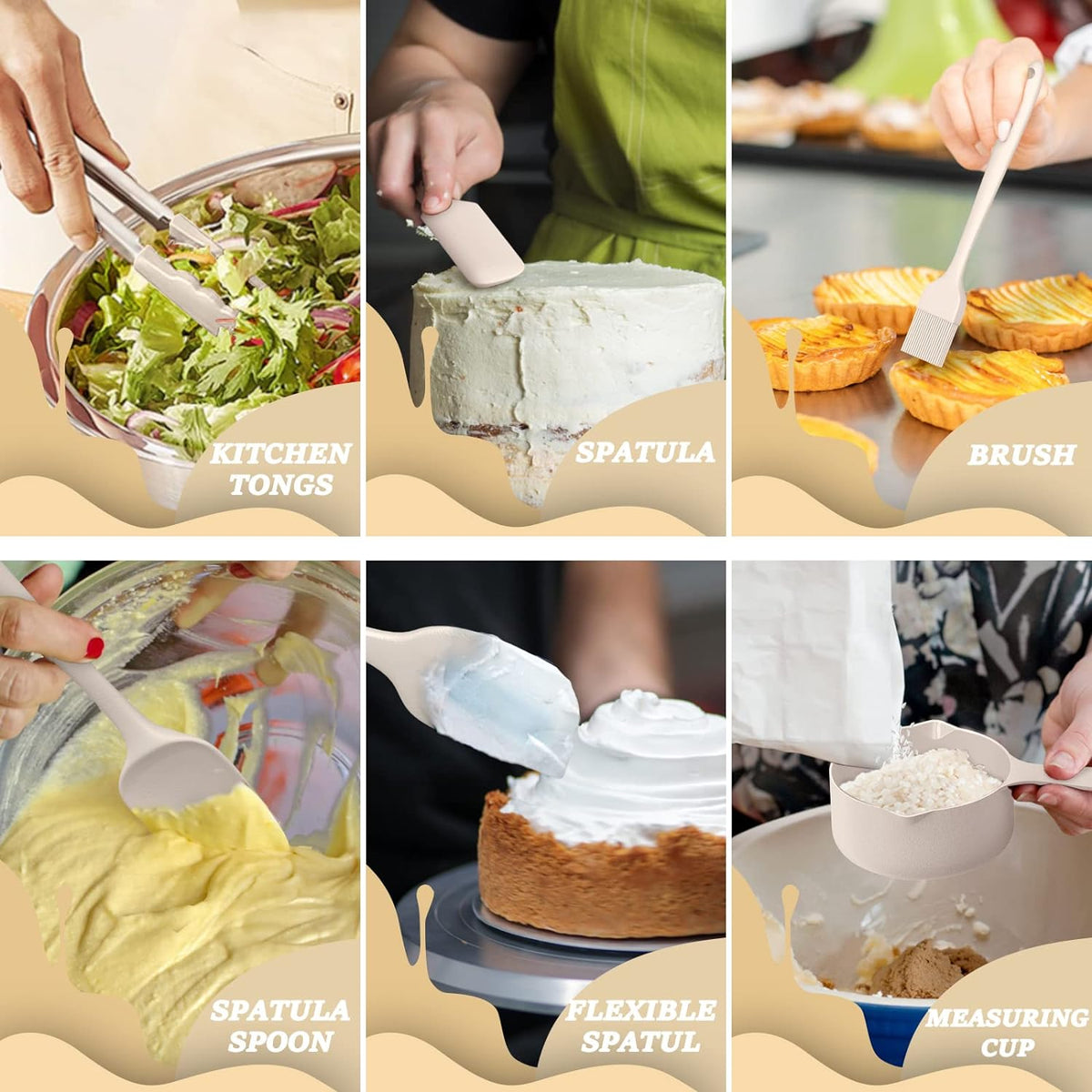 17 included kitchen gadgets: brush, spatula, whisk, and measuring spoons