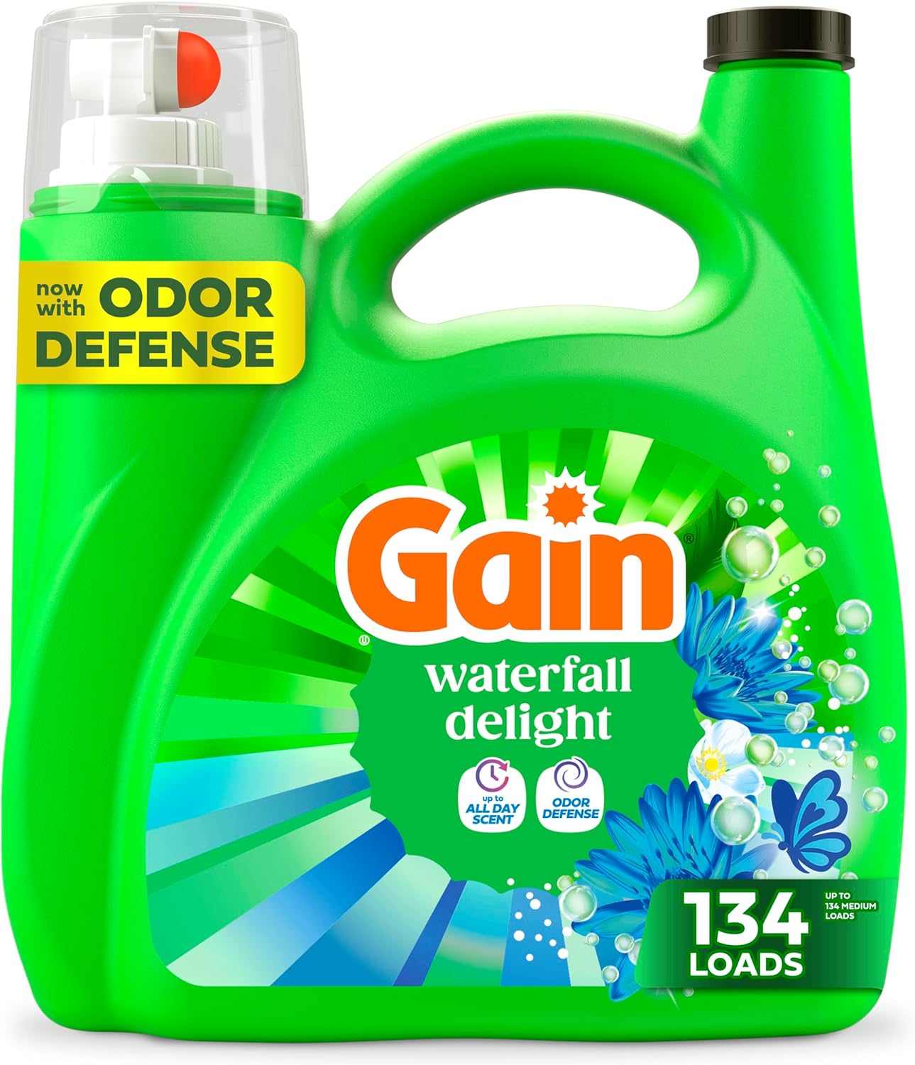 177 fl oz mega-jug yielding up to 134 medium loads (and multi-size 88-194 fl oz variants in packs of 1 or 2)