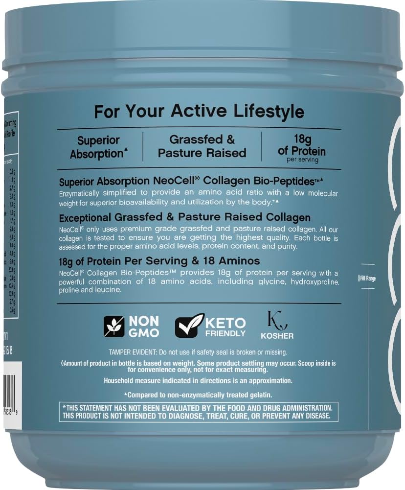 18 essential and non-essential amino acids including glycine, proline, hydroxyproline, and leucine