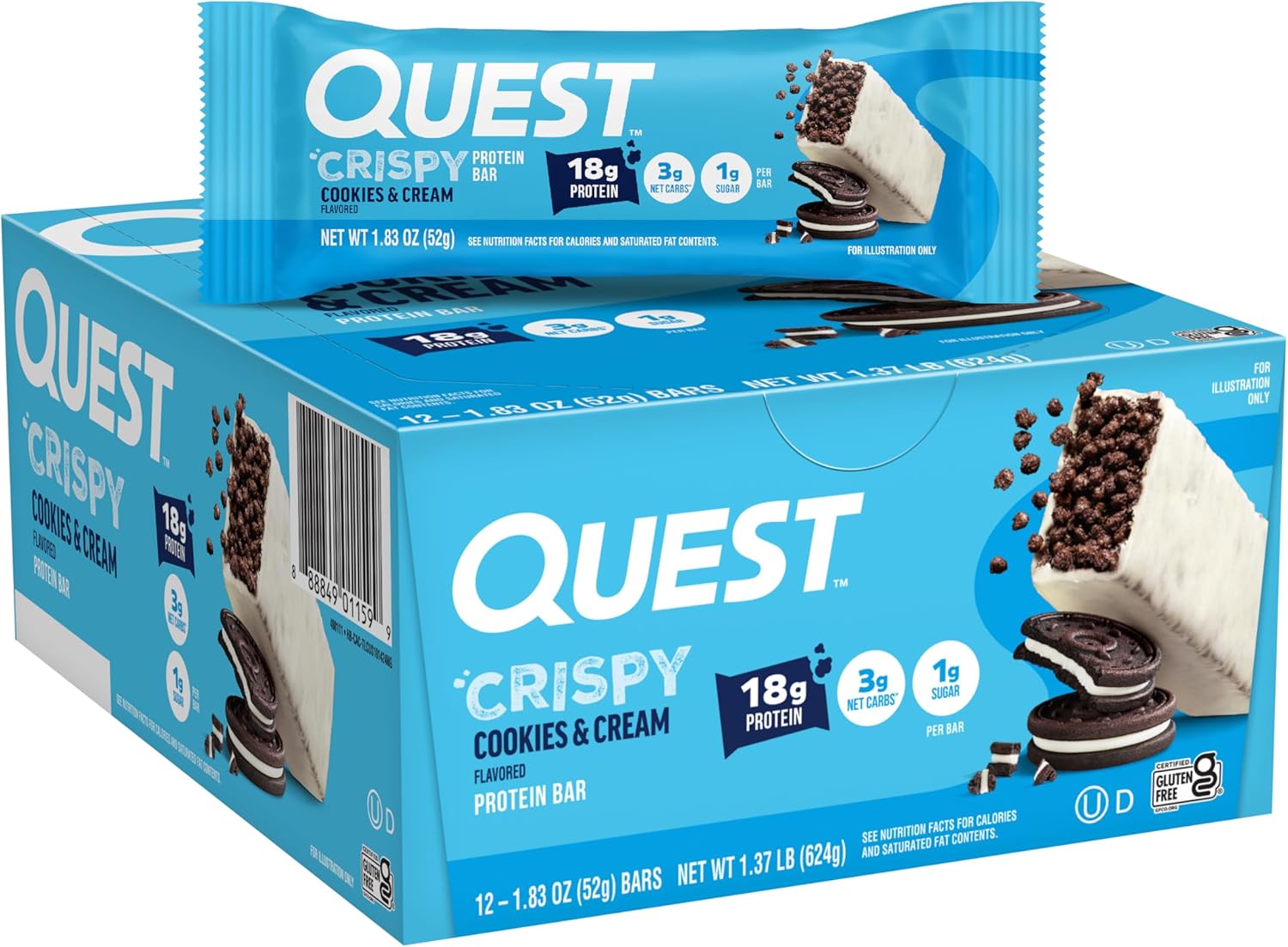 18g protein per bar with 1g sugar and 3g net carbs