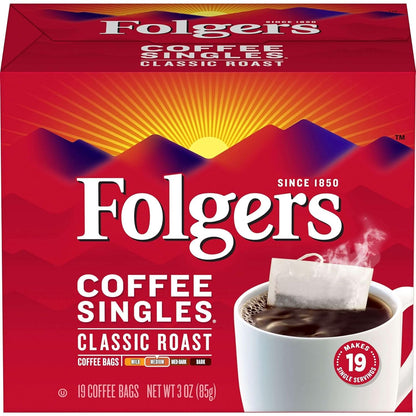 19 single-serve coffee filter bags per box, each pre-measured for one cup