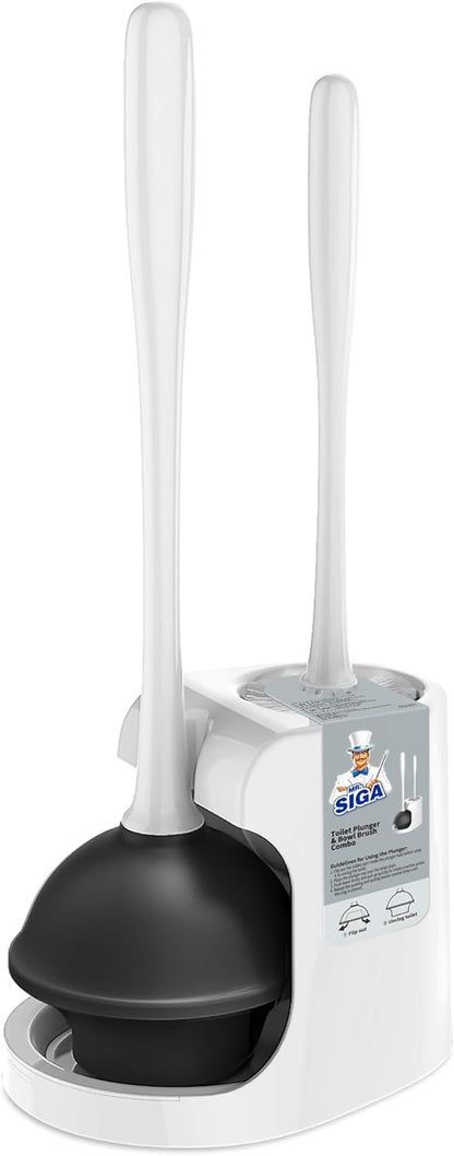 2-in-1 set: high-efficiency toilet brush, heavy-duty plunger, and two-compartment steady holder