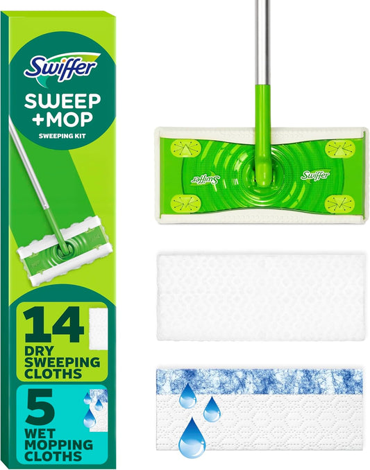 2-in-1 sweeper and mop head that accepts both dry and wet cloths
