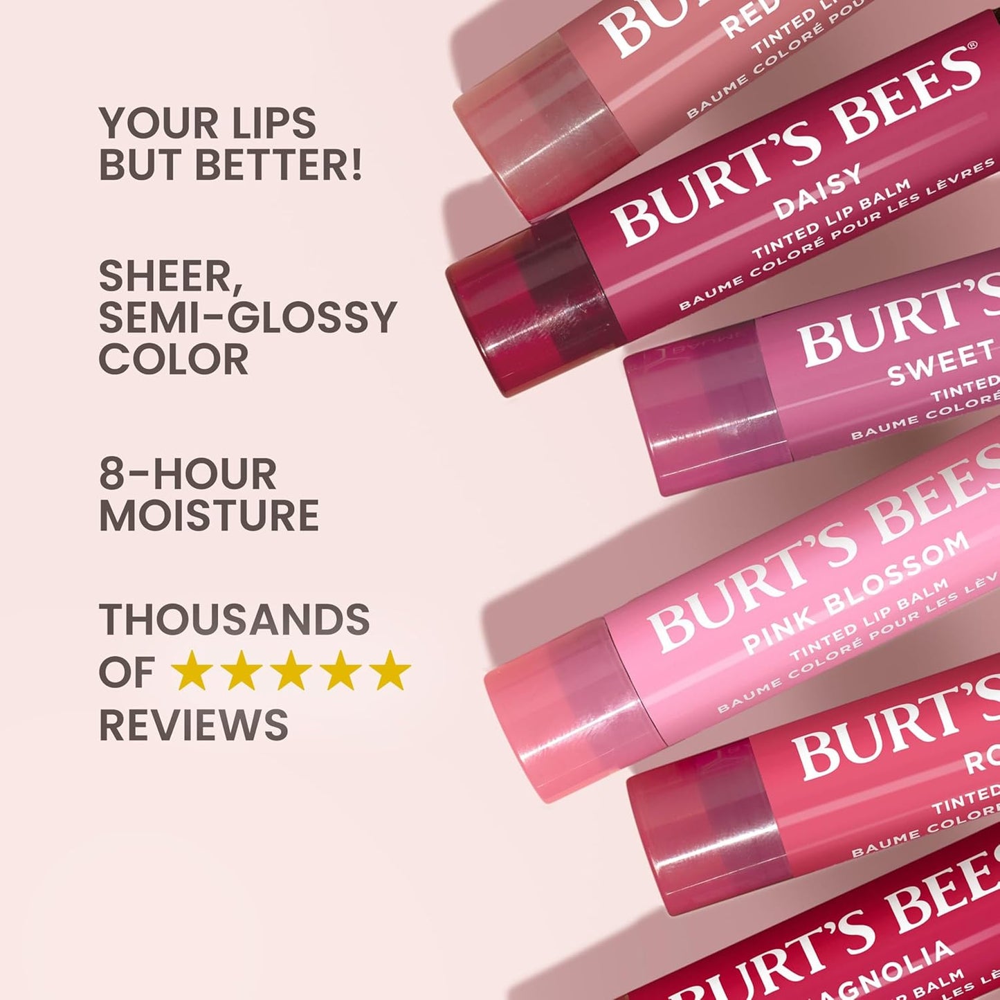 2-in-1 tinted balm formula delivering buildable color with a semi-glossy finish