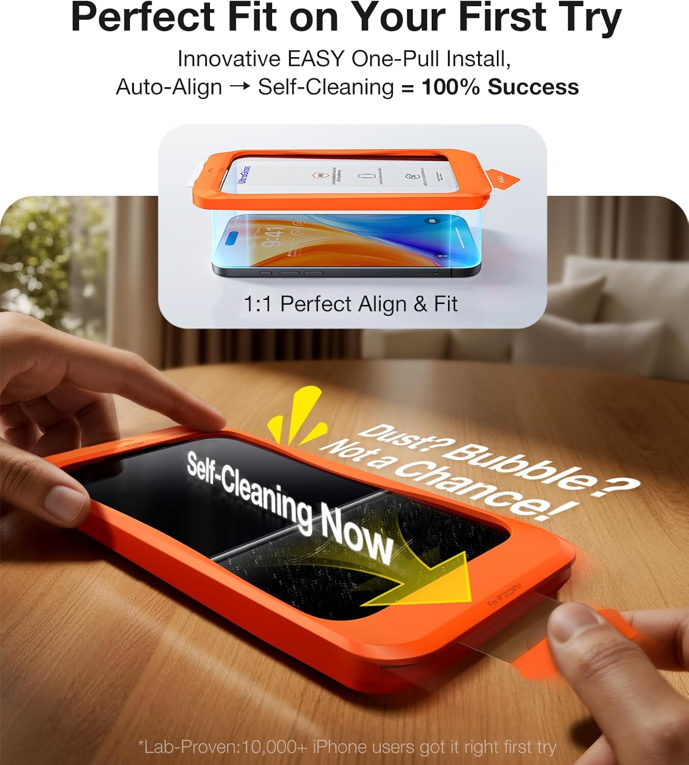 2-pack bundle including auto-installation frame, bubble scraper, and complete cleaning kit, backed by 365-day coverage