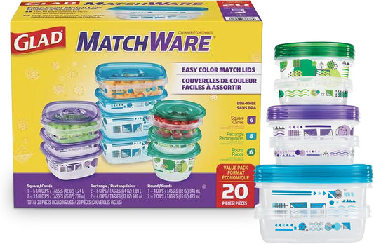 20-piece variety pack with round, square, and rectangular shapes in multiple sizes