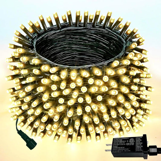 200 led bulbs across 66 ft of green wire plus 9.8 ft lead wire (75.8 ft total)