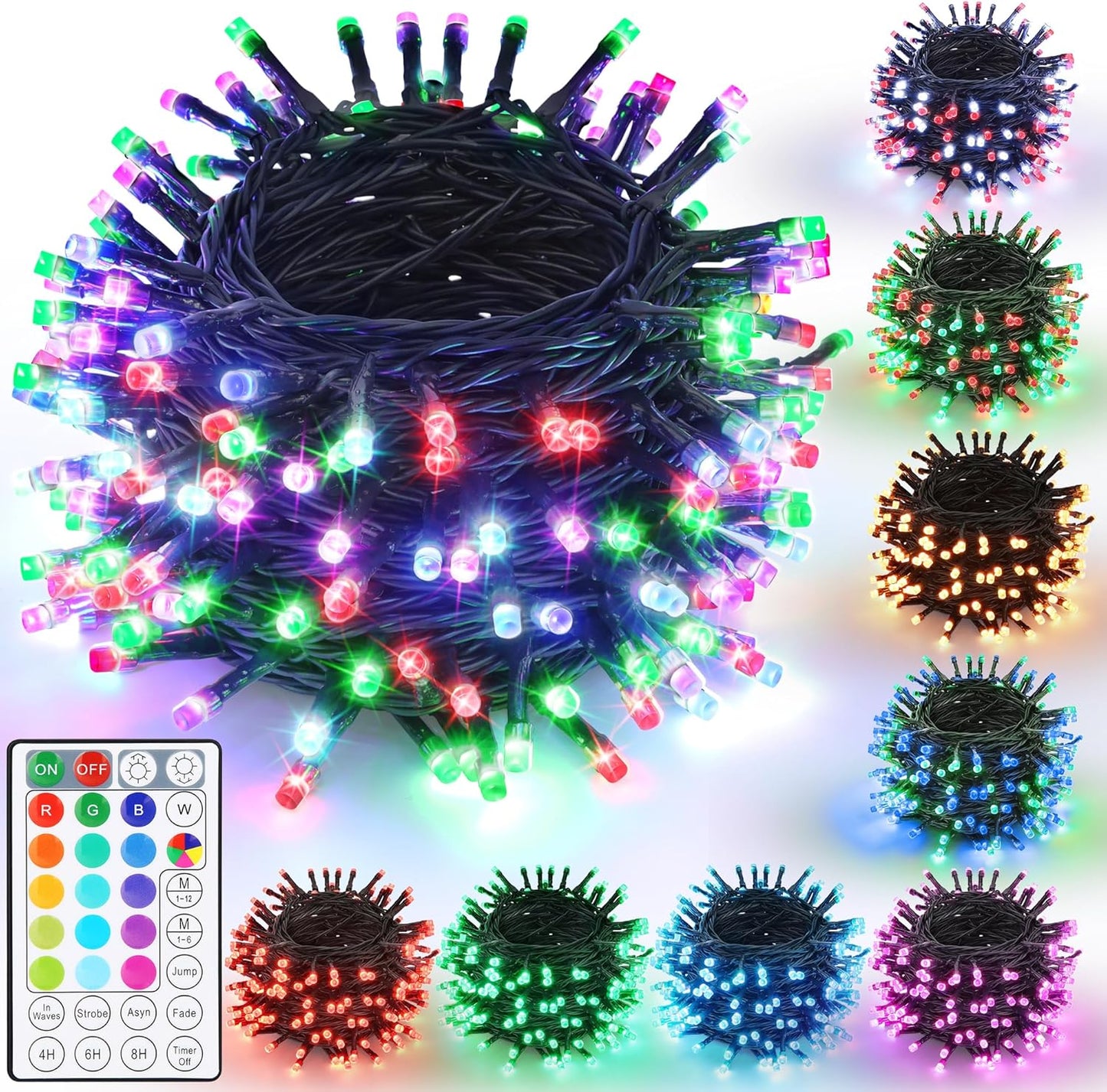 200 led rgb bulbs on 66 ft string with 3.9 inch spacing and 9.8 ft lead wire