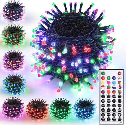 200 leds across 66ft of green wire with 9.8ft extension cord (variants: 33ft, 66ft, 98ft, 164ft)