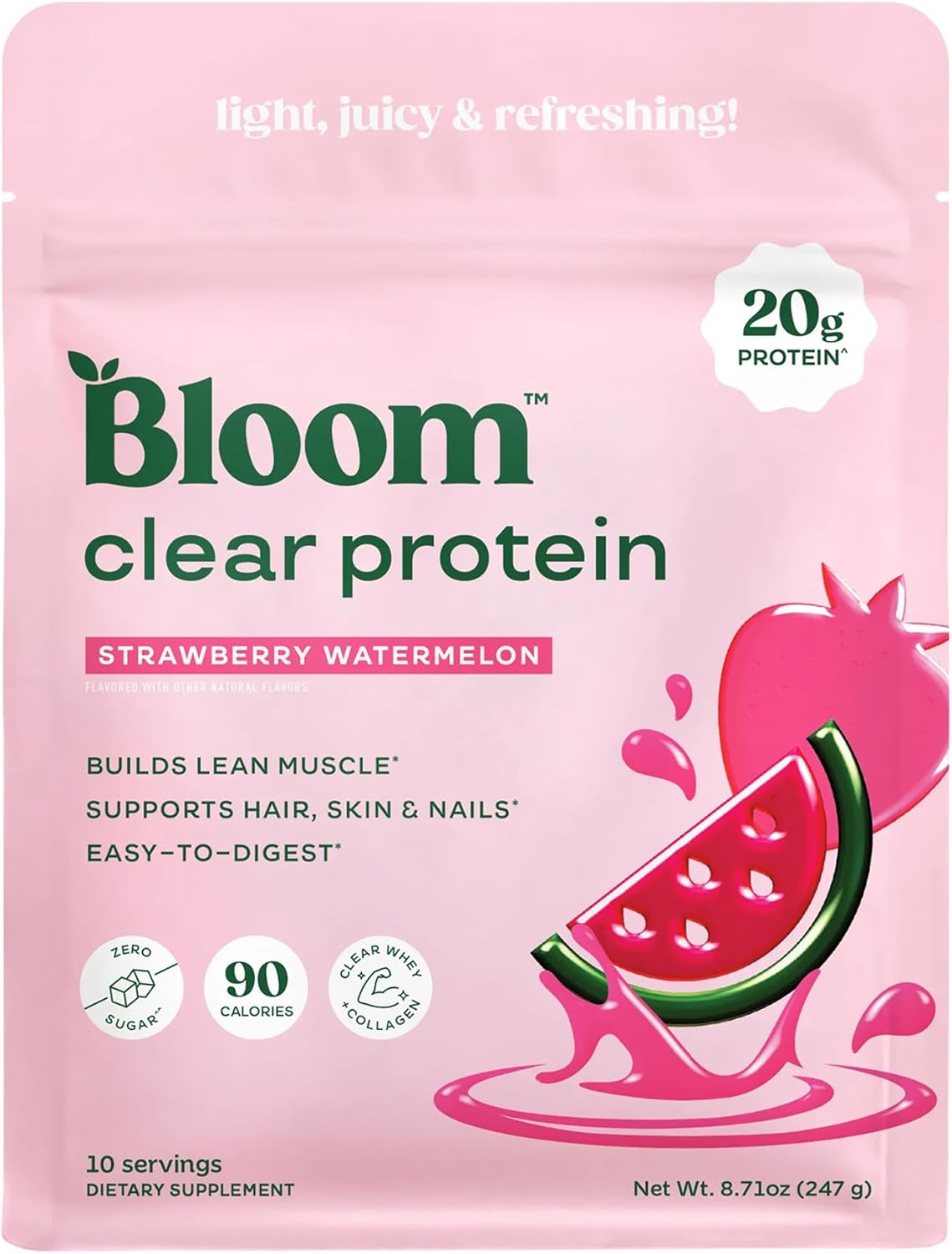 20g total protein per scoop (15g whey protein isolate + 5g collagen peptides)