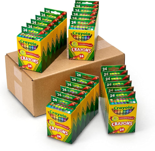 24 boxes x 24 colors = 576 crayons total, with a pack-of-3 variant for 1,728 total