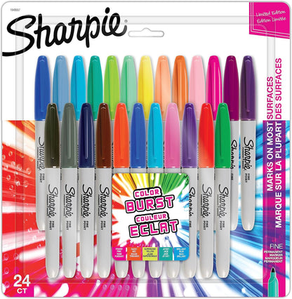 24 fine-point permanent markers in assorted vibrant colors (plus 144-count bulk variant)