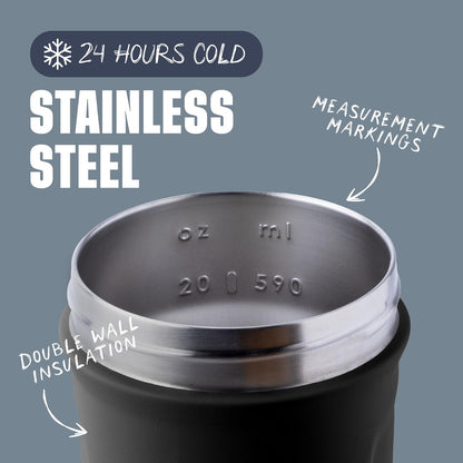 24-ounce total capacity with interior measurement markings up to 20 ounces
